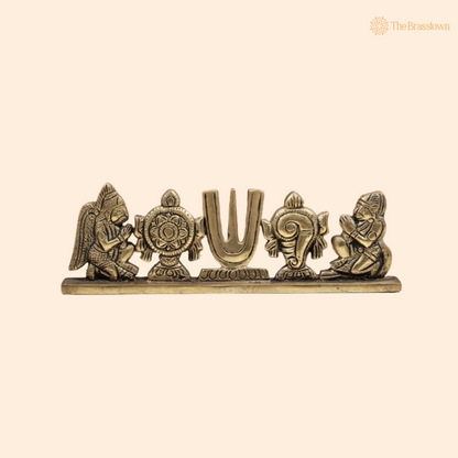 Handcrafted Brass Shankha Chakra Namam with Garuda and Hanuman Idol 2.5 Inch