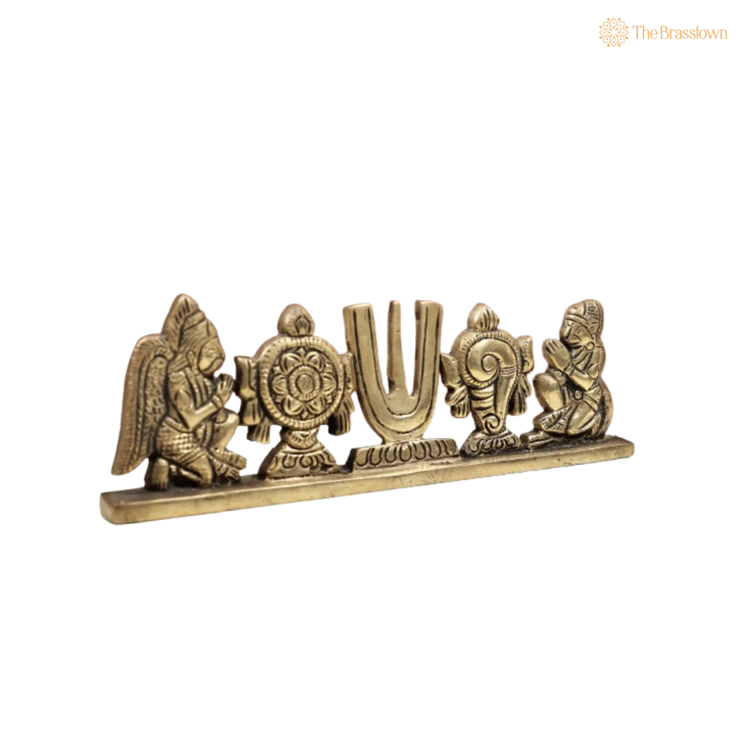 Handcrafted Brass Shankha Chakra Namam with Garuda and Hanuman Idol 2.5 Inch
