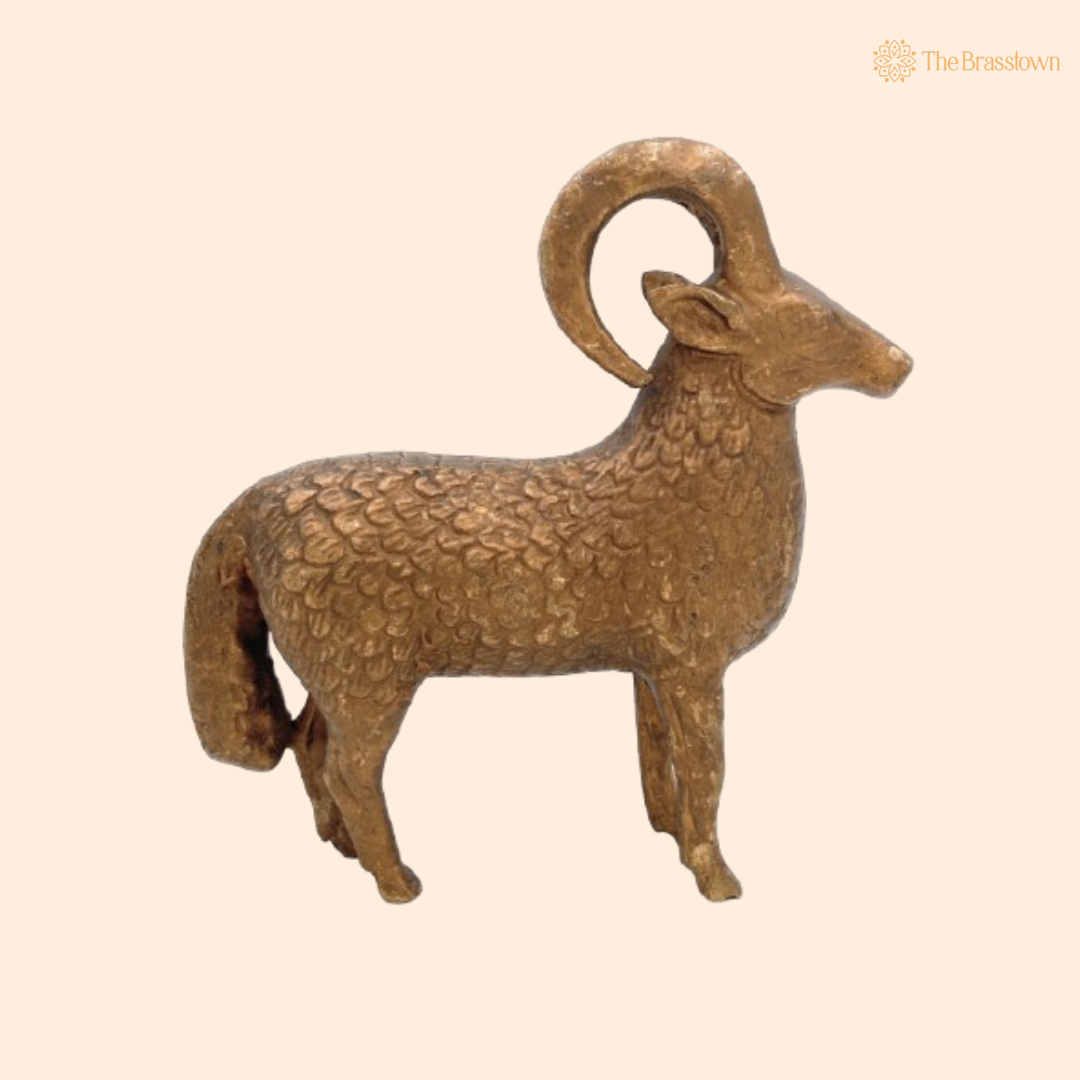 Handcrafted Brass Sheep Sculpture 6.5 Inch