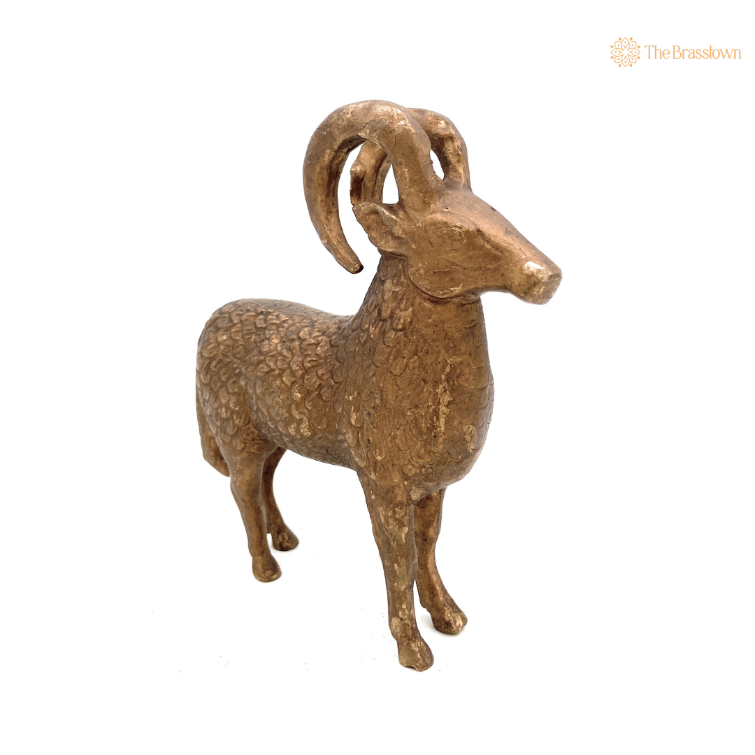 Handcrafted Brass Sheep Sculpture 6.5 Inch