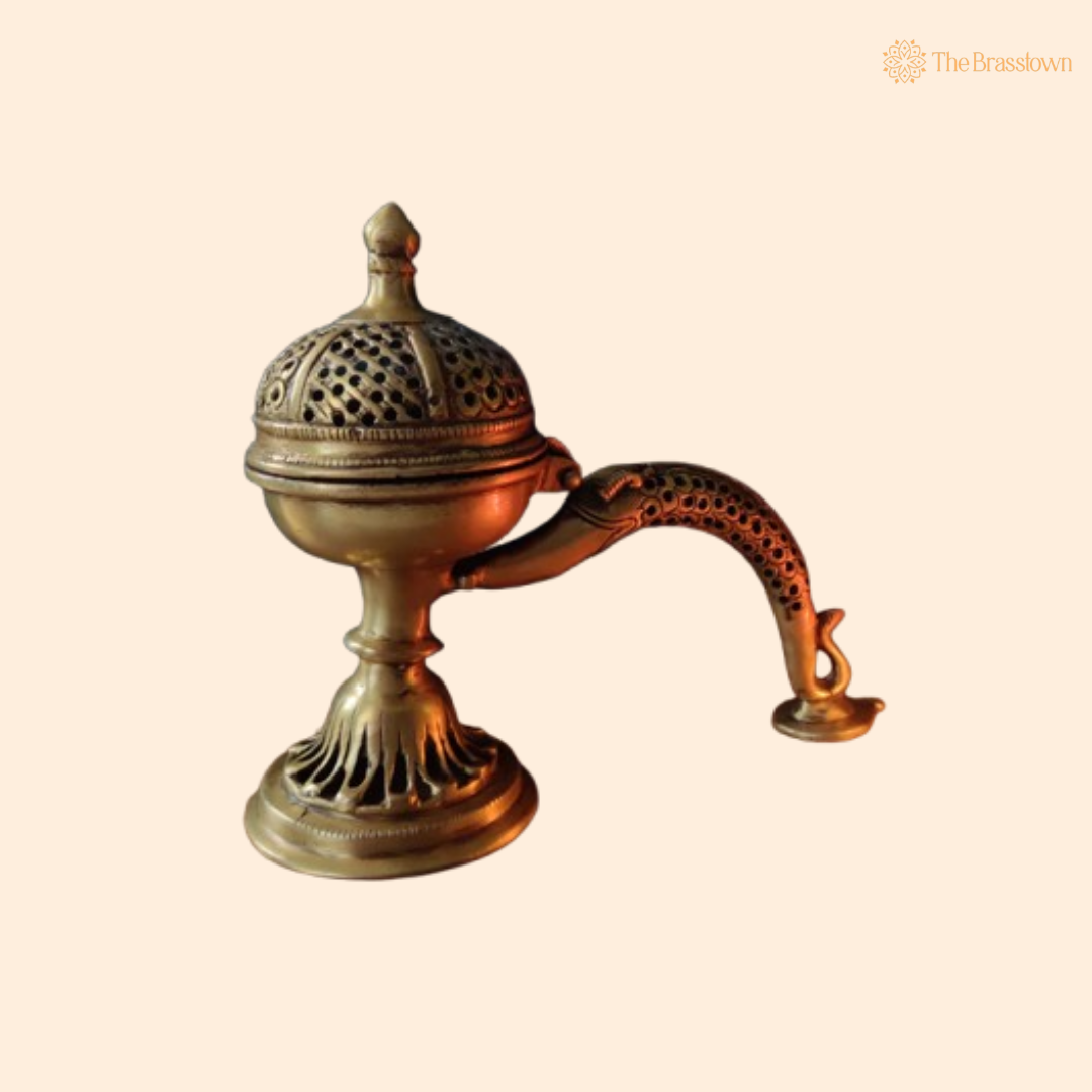 Handcrafted Brass Snake Handle Dhoop Dani 8.5 Inch