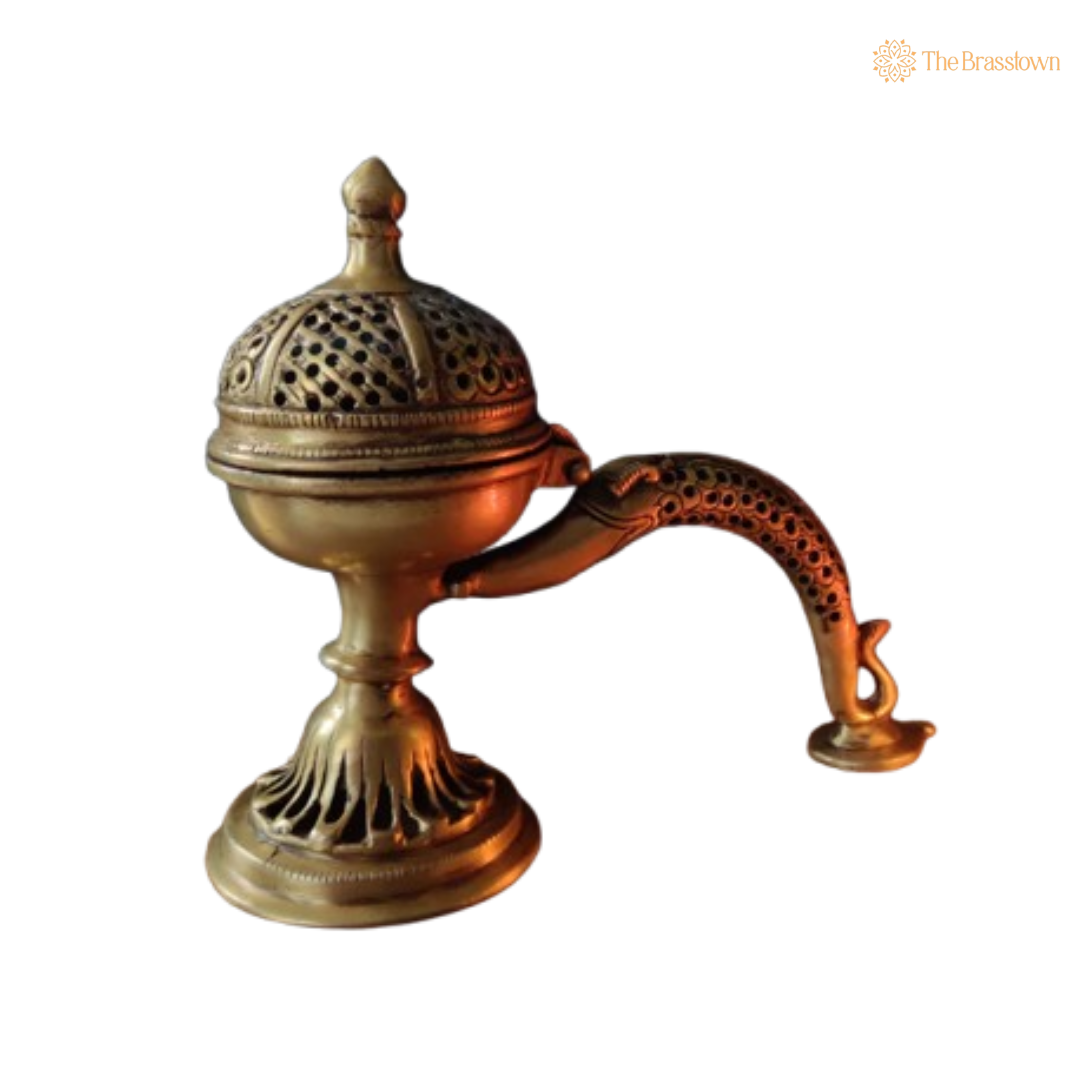 Handcrafted Brass Snake Handle Dhoop Dani 8.5 Inch