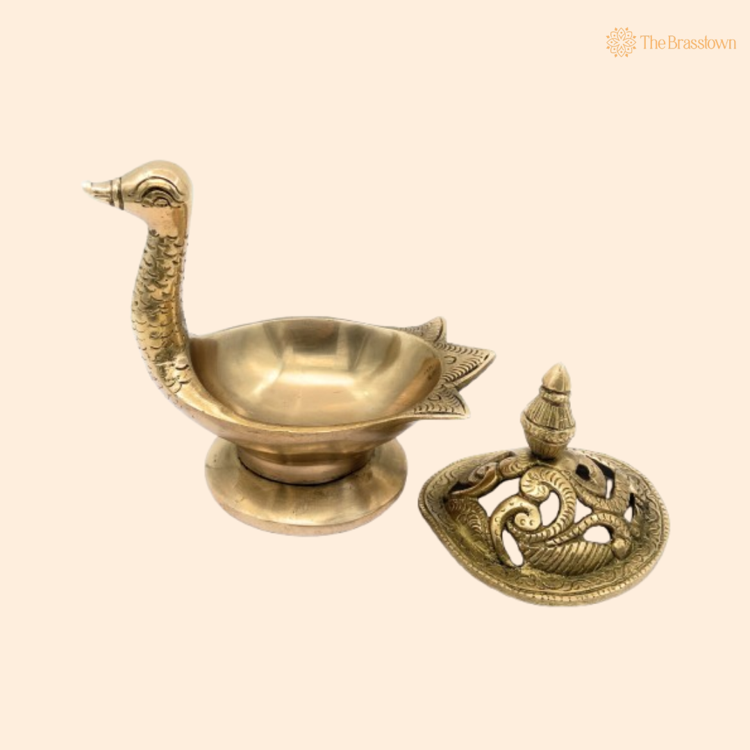 Handcrafted Brass Swan Bowl with Lid 5 Inch