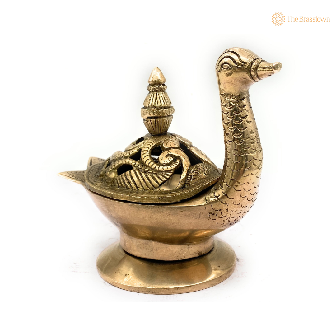 Handcrafted Brass Swan Bowl with Lid 5 Inch