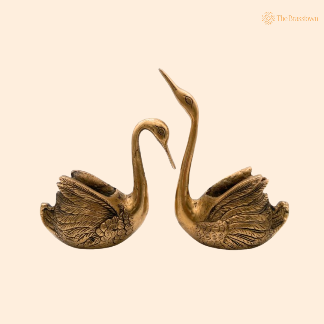 Handcrafted Brass Swan Figurines 8 Inch