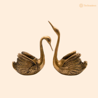 Handcrafted Brass Swan Figurines 8 Inch