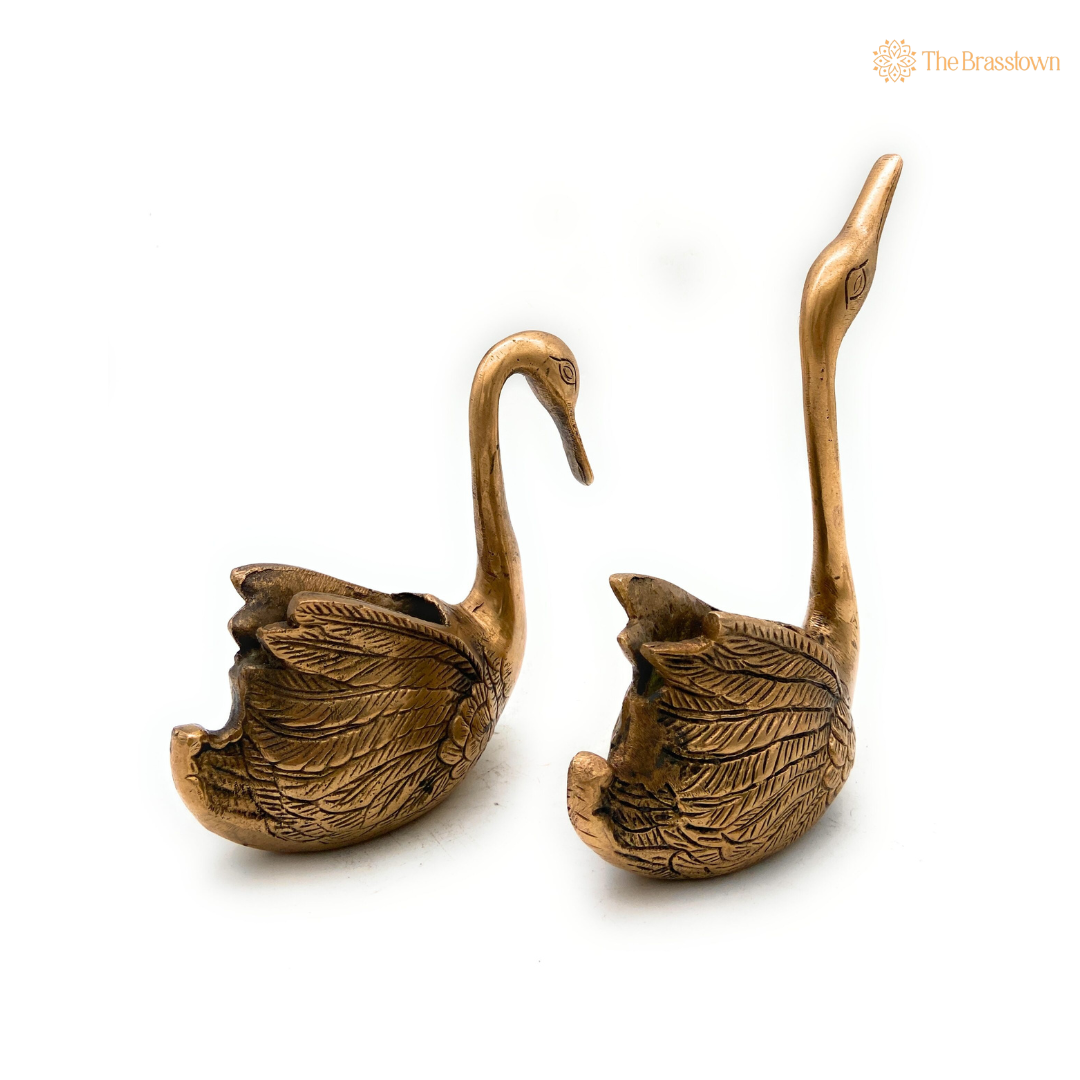 Handcrafted Brass Swan Figurines 8 Inch