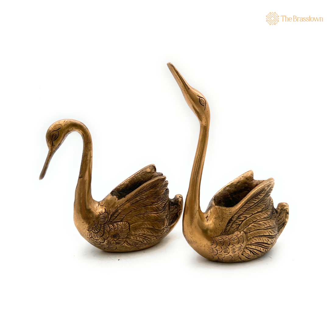Handcrafted Brass Swan Figurines 8 Inch