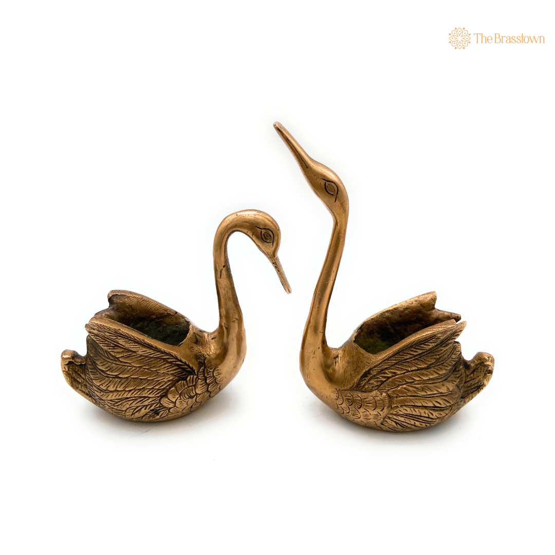 Handcrafted Brass Swan Figurines 8 Inch