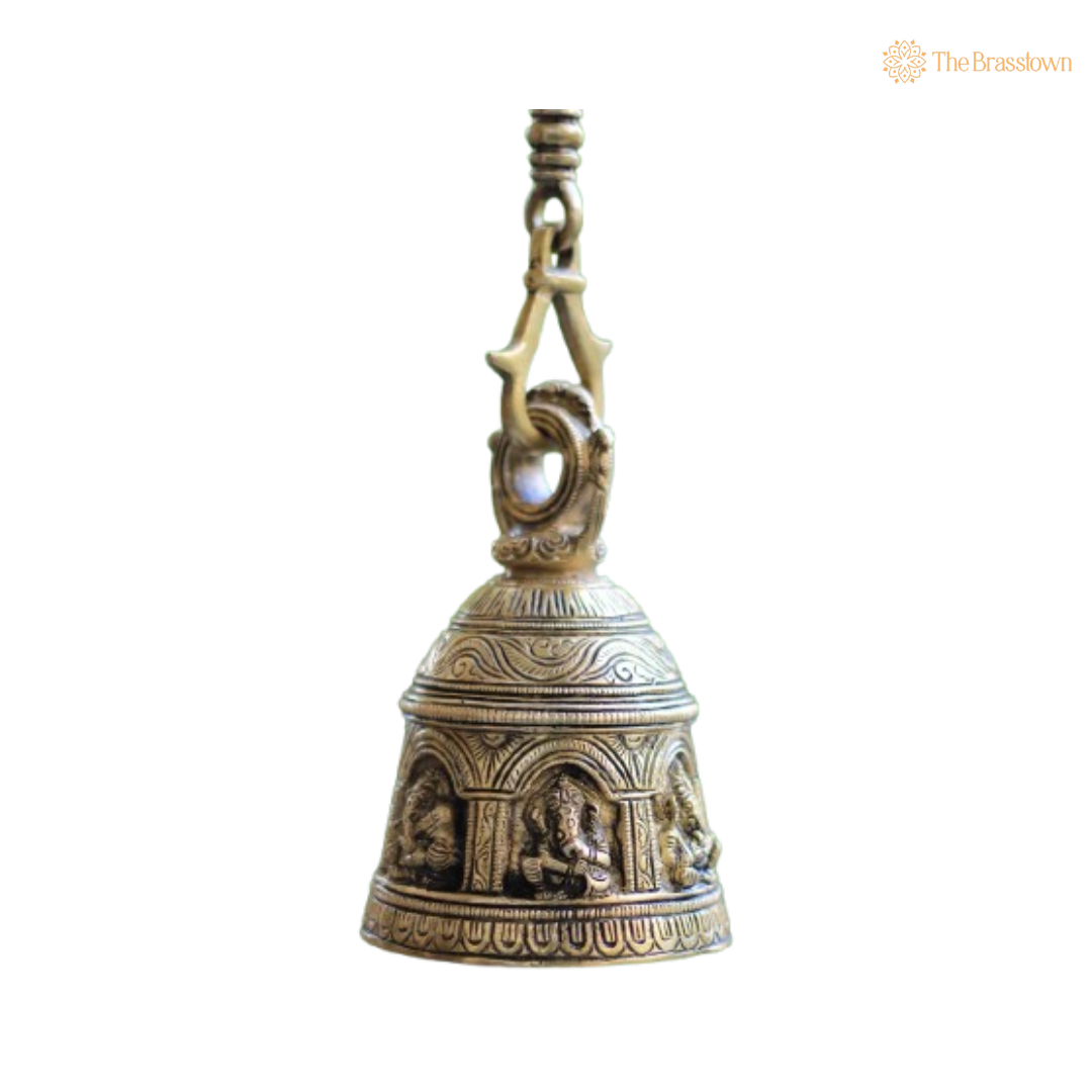 Handcrafted Brass Temple Bell with Intricate Ganesha Motif 6 Inch