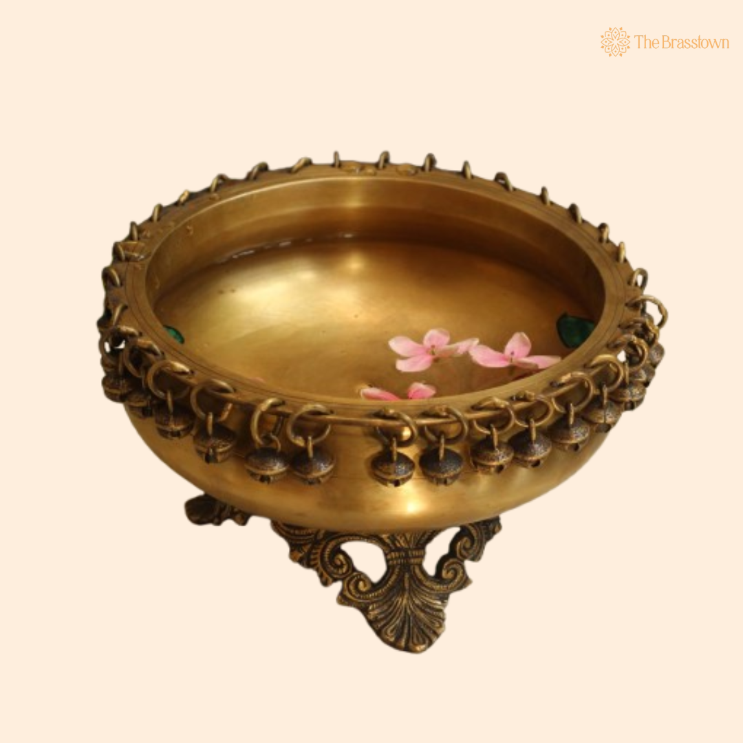 Handcrafted Brass Urli with Bells 5 Inch