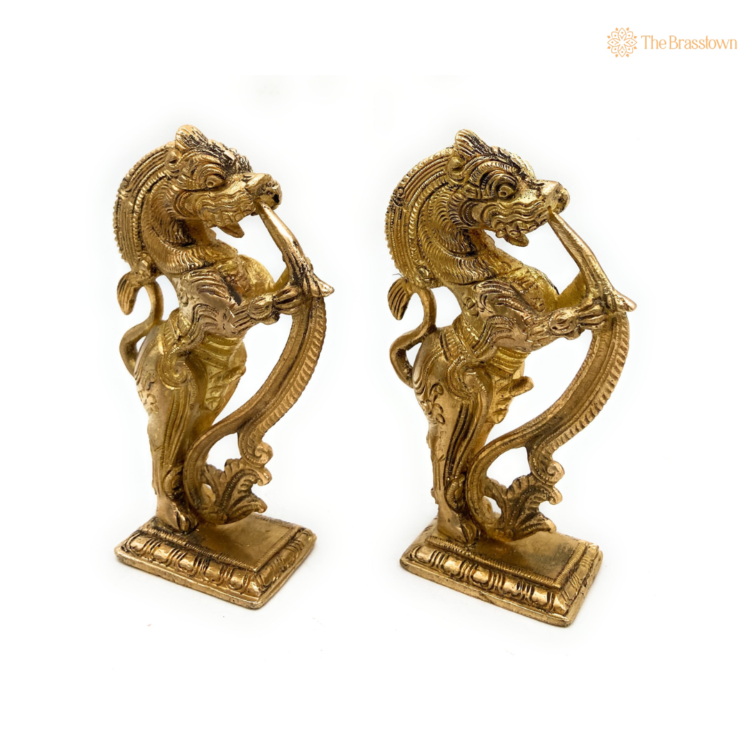 Handcrafted Brass Yali Pair Statues 5 Inch