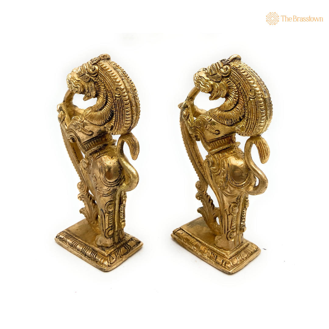 Handcrafted Brass Yali Pair Statues 5 Inch