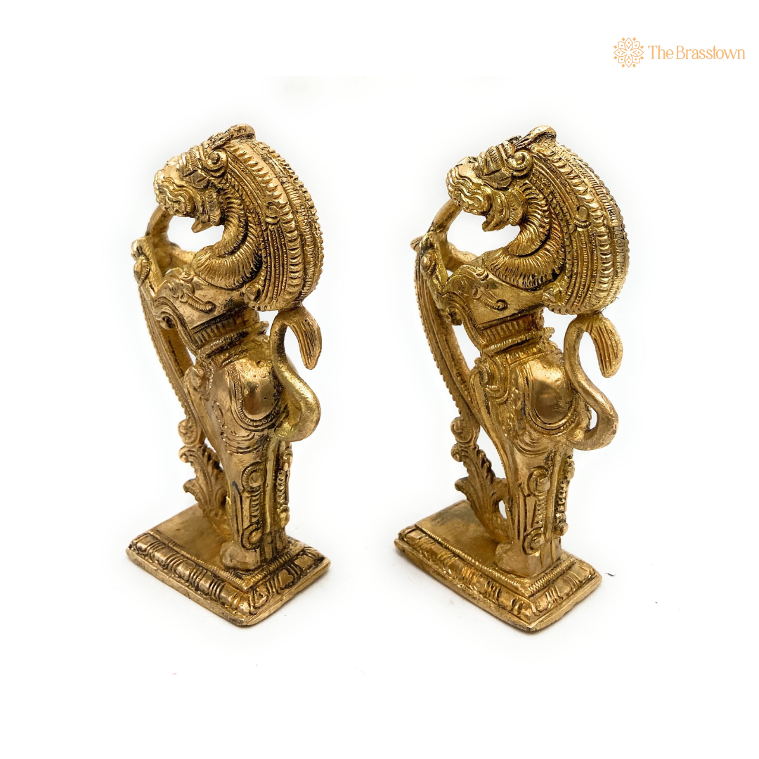Handcrafted Brass Yali Pair Statues 5 Inch