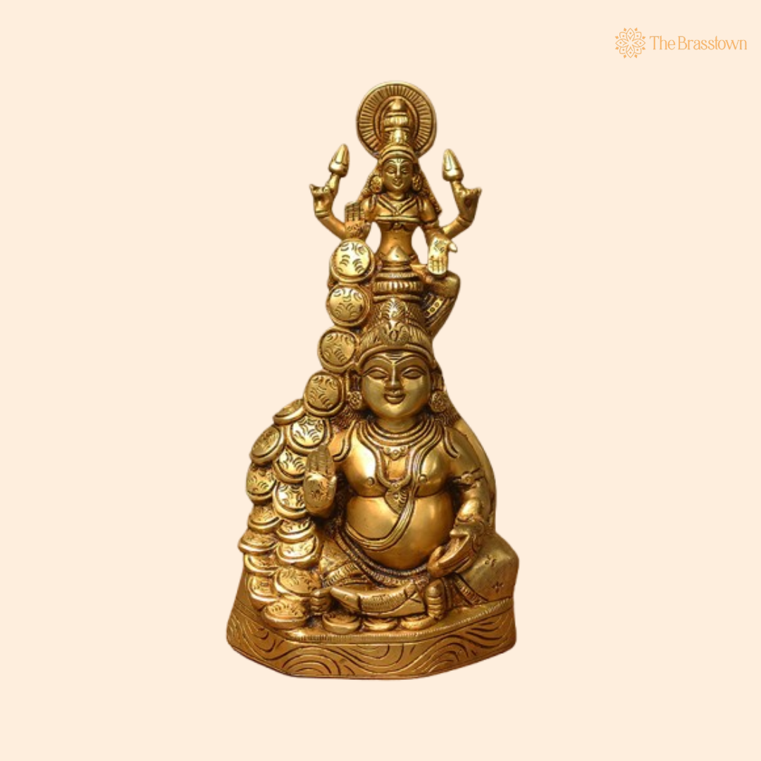 Kubera with Goddess Lakshmi Brass Idol 10 Inch