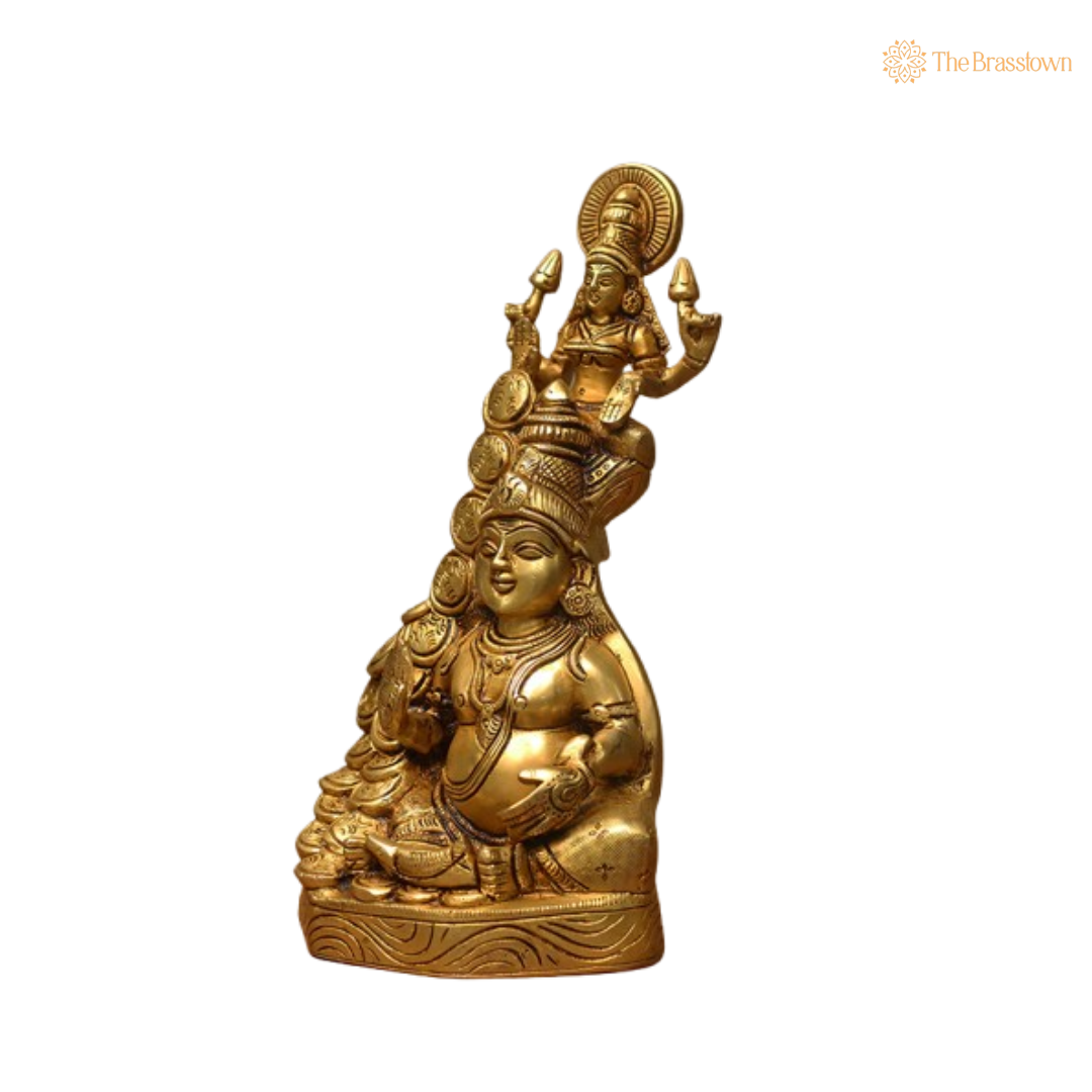 Kubera with Goddess Lakshmi Brass Idol 10 Inch