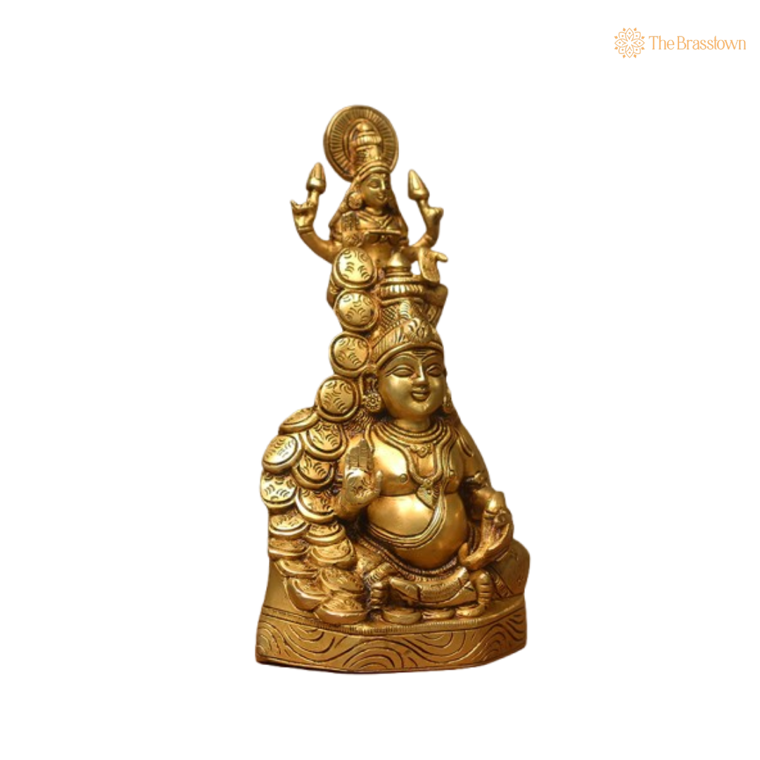 Kubera with Goddess Lakshmi Brass Idol 10 Inch
