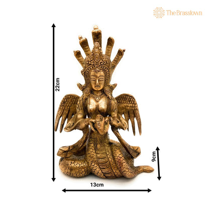Brass Nagkanya Idol – Handcrafted Peetal Naga Kanya Nagini Manasa Devi Murti, Antique Nag Devi Sarpa Kanya Statue for Pooja 9 Inch 2