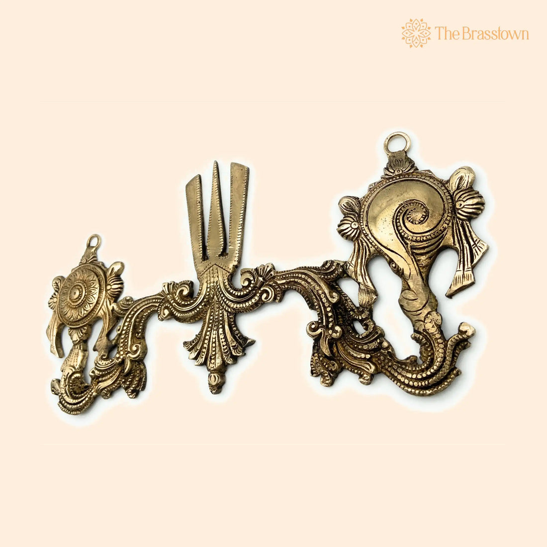 Brass Vishnu Chakra For Pooja – Handcrafted Shank Chakra For Wall Hanging, Tirupati Symbol, Brass Statue Of Shankha Chakra Namah 6.5 Inch 1