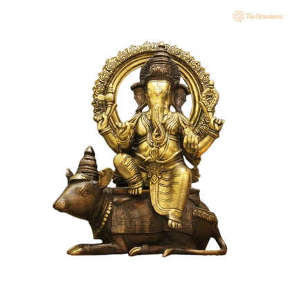 Lord Ganesha Seated on Mouse Brass Sculpture 16 Inch