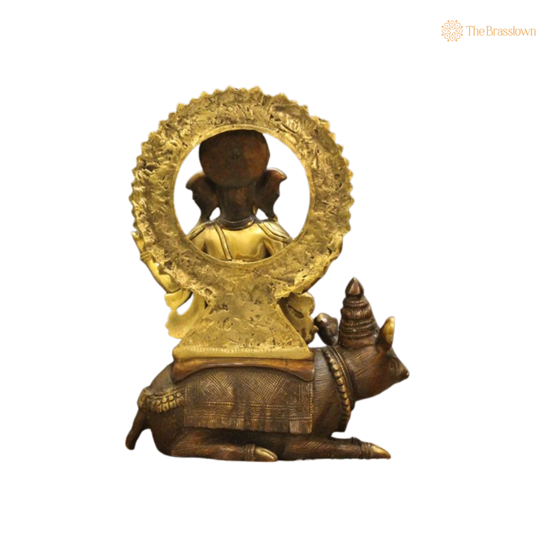 Lord Ganesha Seated on Mouse Brass Sculpture 16 Inch