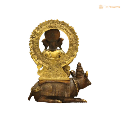 Lord Ganesha Seated on Mouse Brass Sculpture 16 Inch