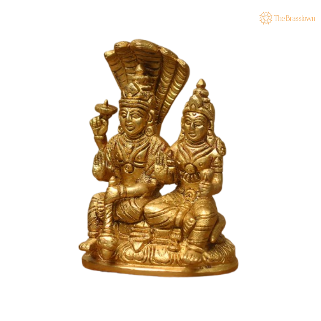 Lord Vishnu and Goddess Lakshmi Brass Idol 5.5 Inch