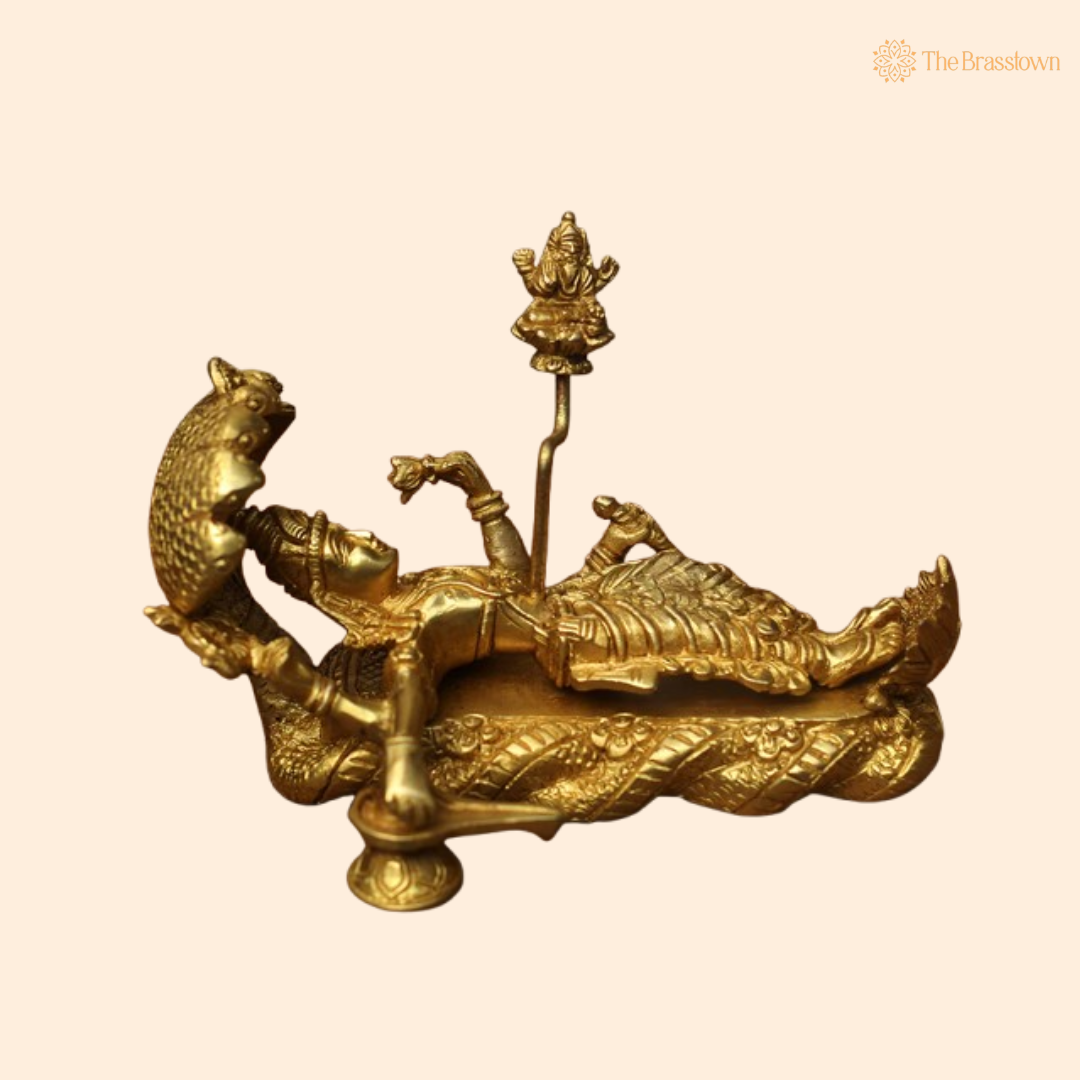 Lord Vishnu on Ananta Shesha Brass Idol 5 Inch