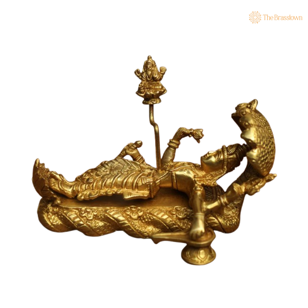 Lord Vishnu on Ananta Shesha Brass Idol 5 Inch