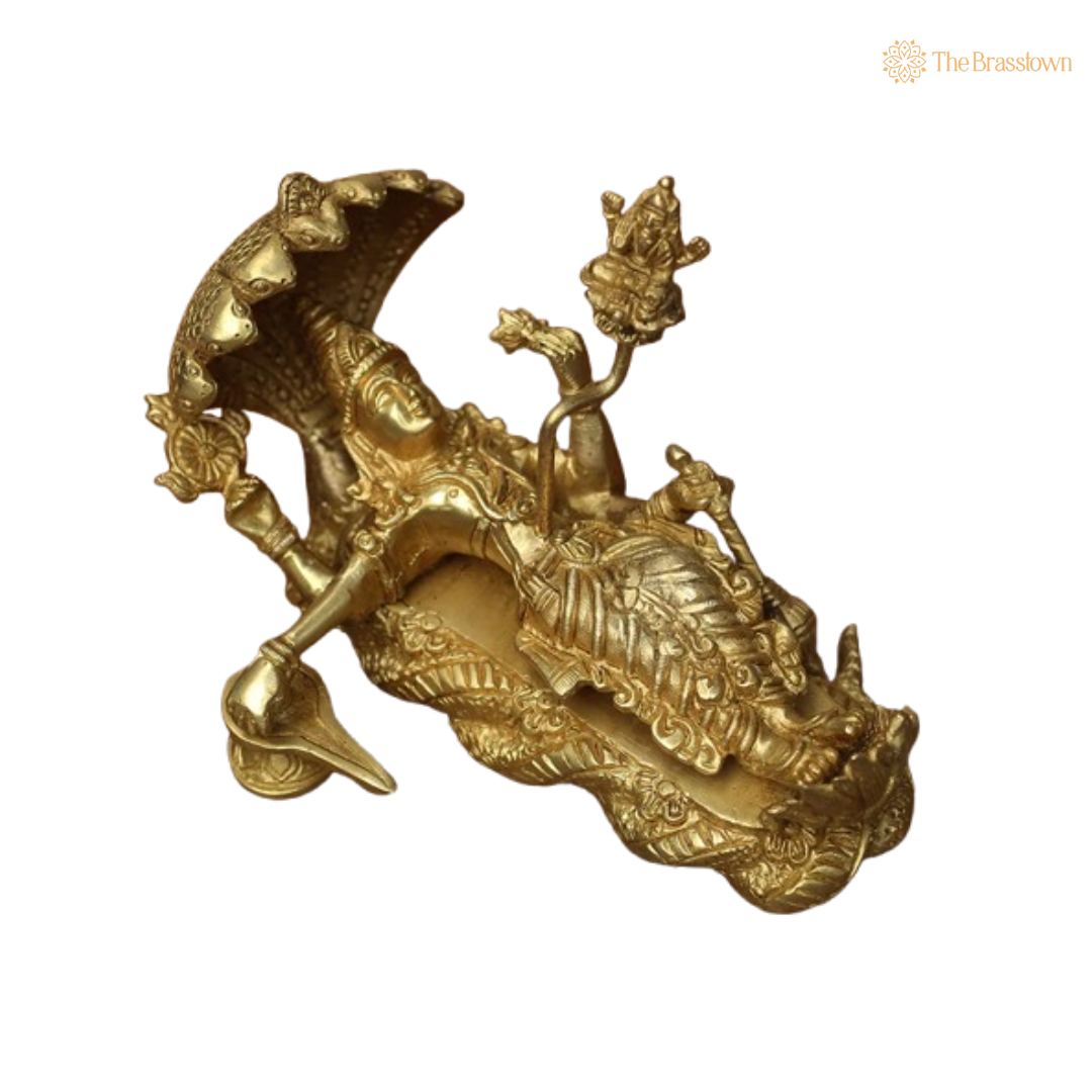 Lord Vishnu on Ananta Shesha Brass Idol 5 Inch