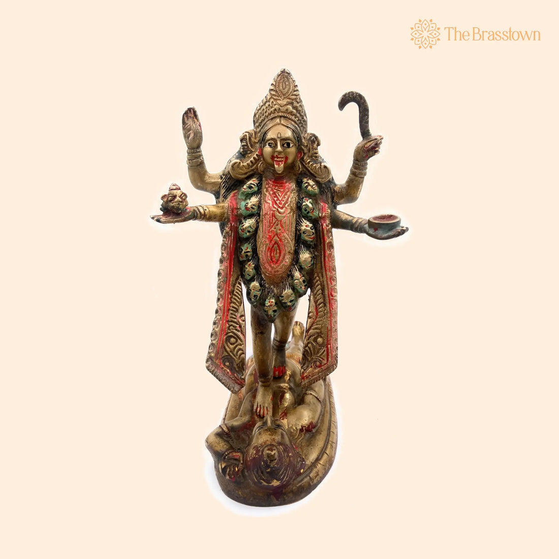 Handcrafted Brass Mahakali Durga Idol – Kalika Devi, Chamundeshwari for Puja, Home Mandir &amp; Décor 11.5 Inch 1
