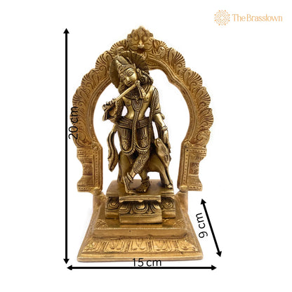 Brass Krishna Idol – Handcrafted Gopal Murti, Radha-Krishna Vigraham, Balakrishna Statue, Home &amp; Temple Décor, Pooja Brass Idol 8 Inch 3