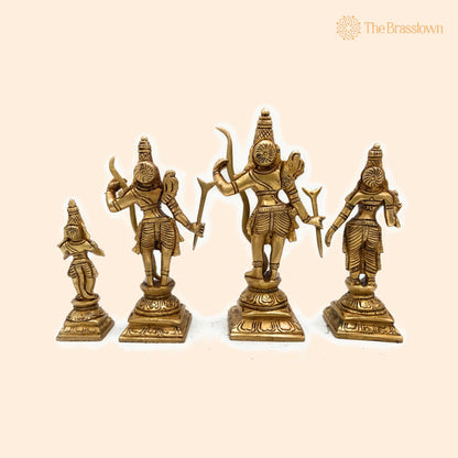Brass Ram Darbar Idol – Handcrafted Peetal Shri Ram Parivar Murti with Sita Lakshman Hanuman, Pital Ram Sita Hanuman Statue 5.5 Inch 1