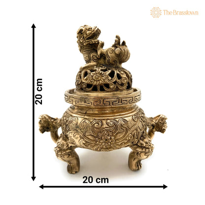 Brass Dragon Motif Bowl – Handcrafted Peetal Showpiece with Antique Gold Finish for Home Décor, Puja &amp; Gifting 8 Inch 4