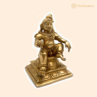 Brass Ladoo Gopal Idol – Handcrafted Bal Krishna Murti, Makhan Chor Navneet Chora Nandalala Statue for Pooja, Temple &amp; Home Décor 6.5 Inch 1