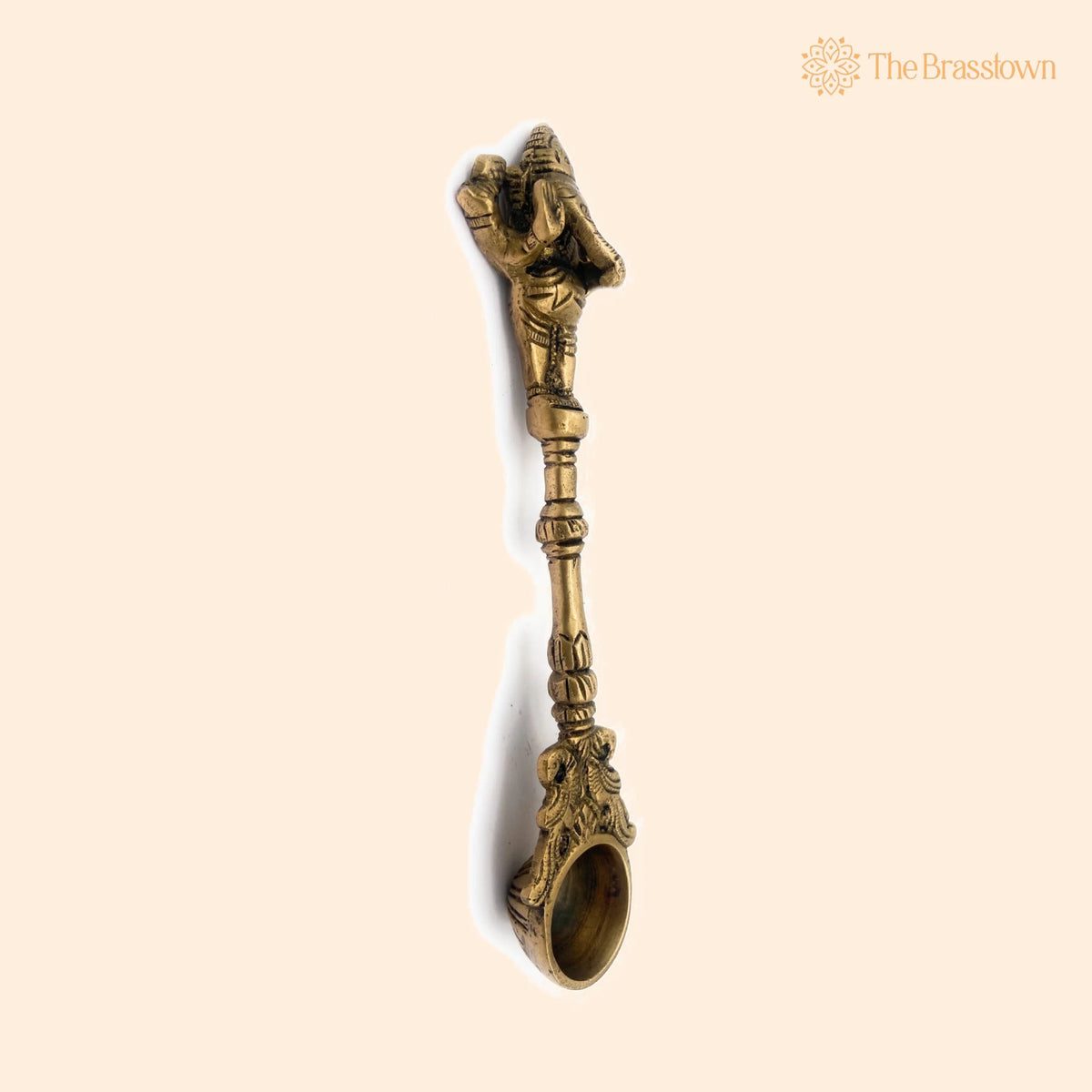 Brass Ganesh Theertha Spoon – Handcrafted Peetal Pital Temple Pooja Ladle, Ganesha Aarti Havan Spoon, Vinayaka Pittal Abhishekam Idol 9 Inch 1