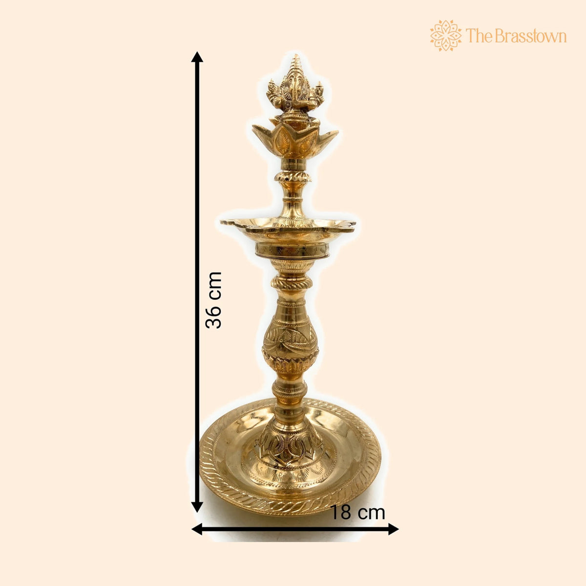 Brass Ganesh Oil Lamp Vinayaka Deepam – Handcrafted Ganesha Diya, Pillayar Vilakku, Ganapati Deepak, Peetal Vigneshwara Vilakku 14.5 Inch 1