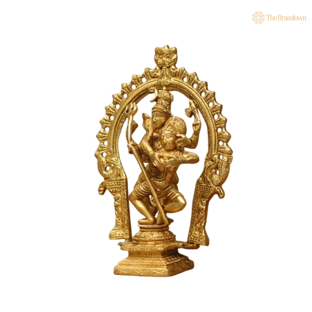 Ornate Brass Ardhanarishvara Statue - A Symbol of Divine Unity and Balance 7.5 Inch