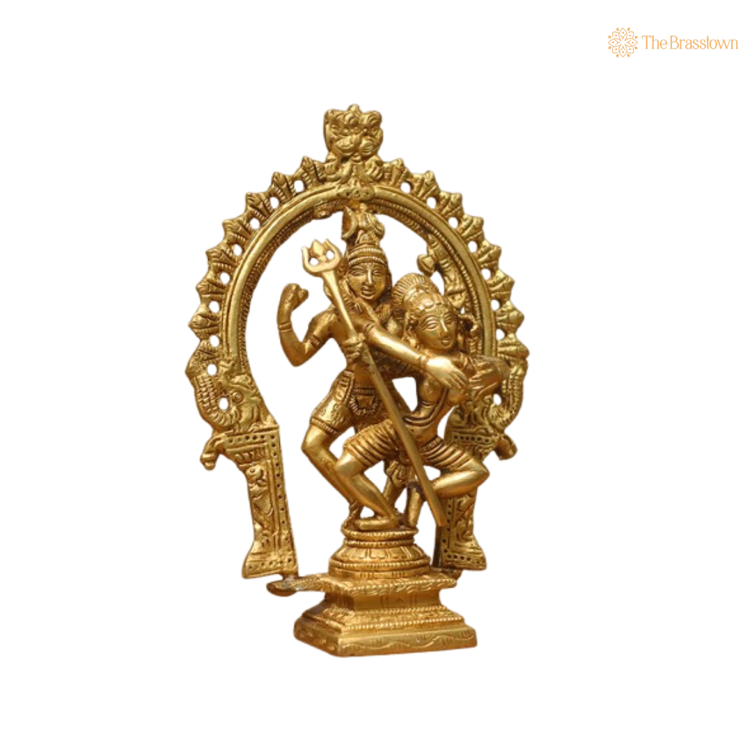 Ornate Brass Ardhanarishvara Statue - A Symbol of Divine Unity and Balance 7.5 Inch