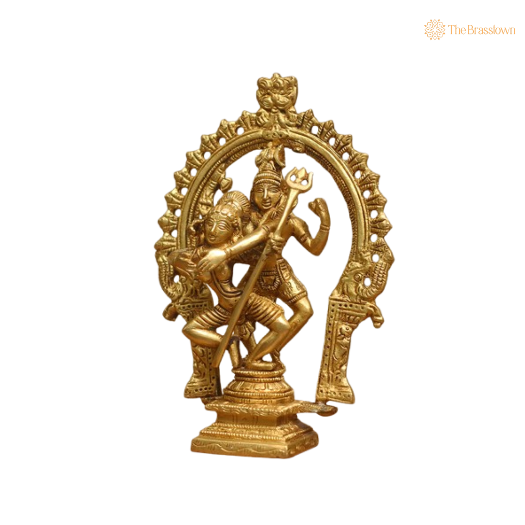 Ornate Brass Ardhanarishvara Statue - A Symbol of Divine Unity and Balance 7.5 Inch