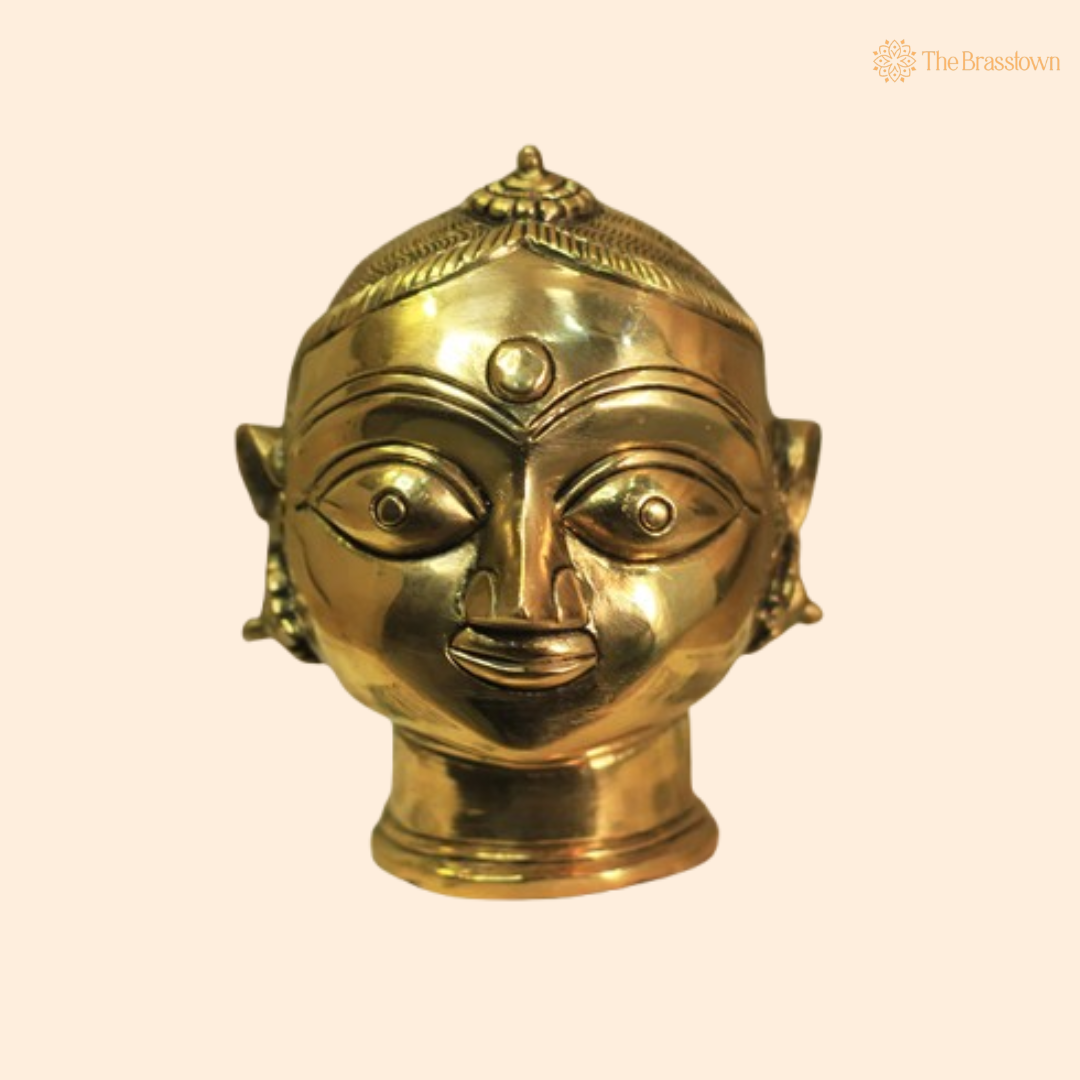Ornate Brass Devi Face - A Symbol of Divine Grace and Blessings 4.5 Inch
