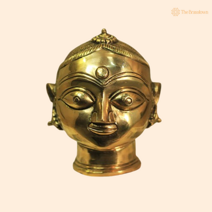 Ornate Brass Devi Face - A Symbol of Divine Grace and Blessings 4.5 Inch