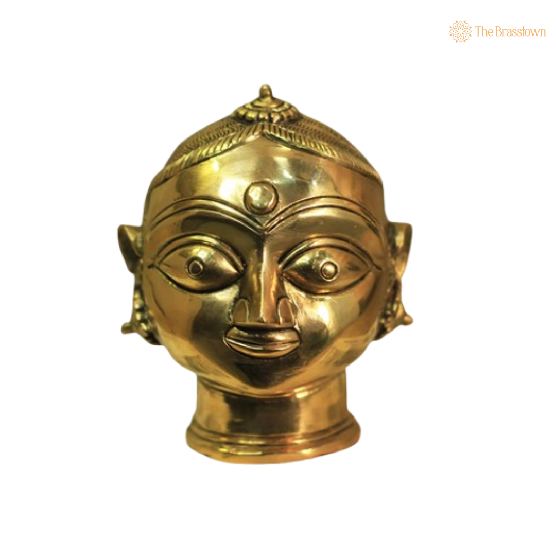 Ornate Brass Devi Face - A Symbol of Divine Grace and Blessings 4.5 Inch