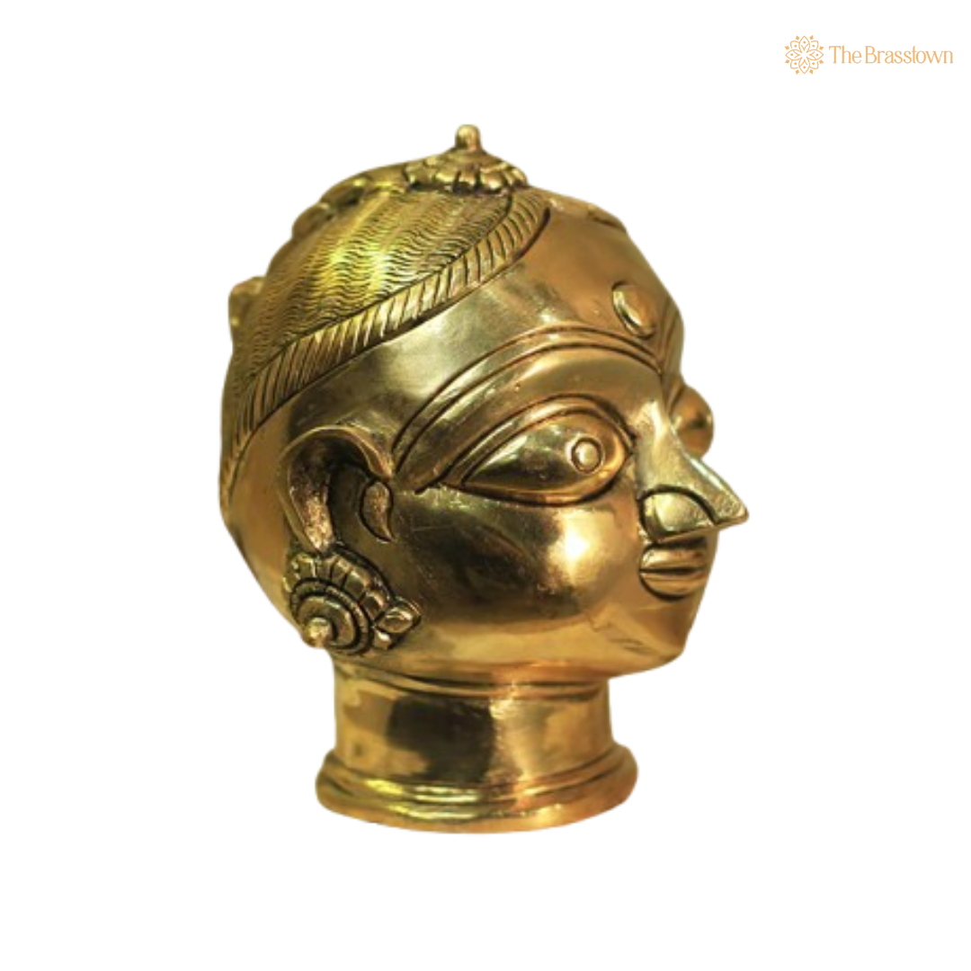 Ornate Brass Devi Face - A Symbol of Divine Grace and Blessings 4.5 Inch