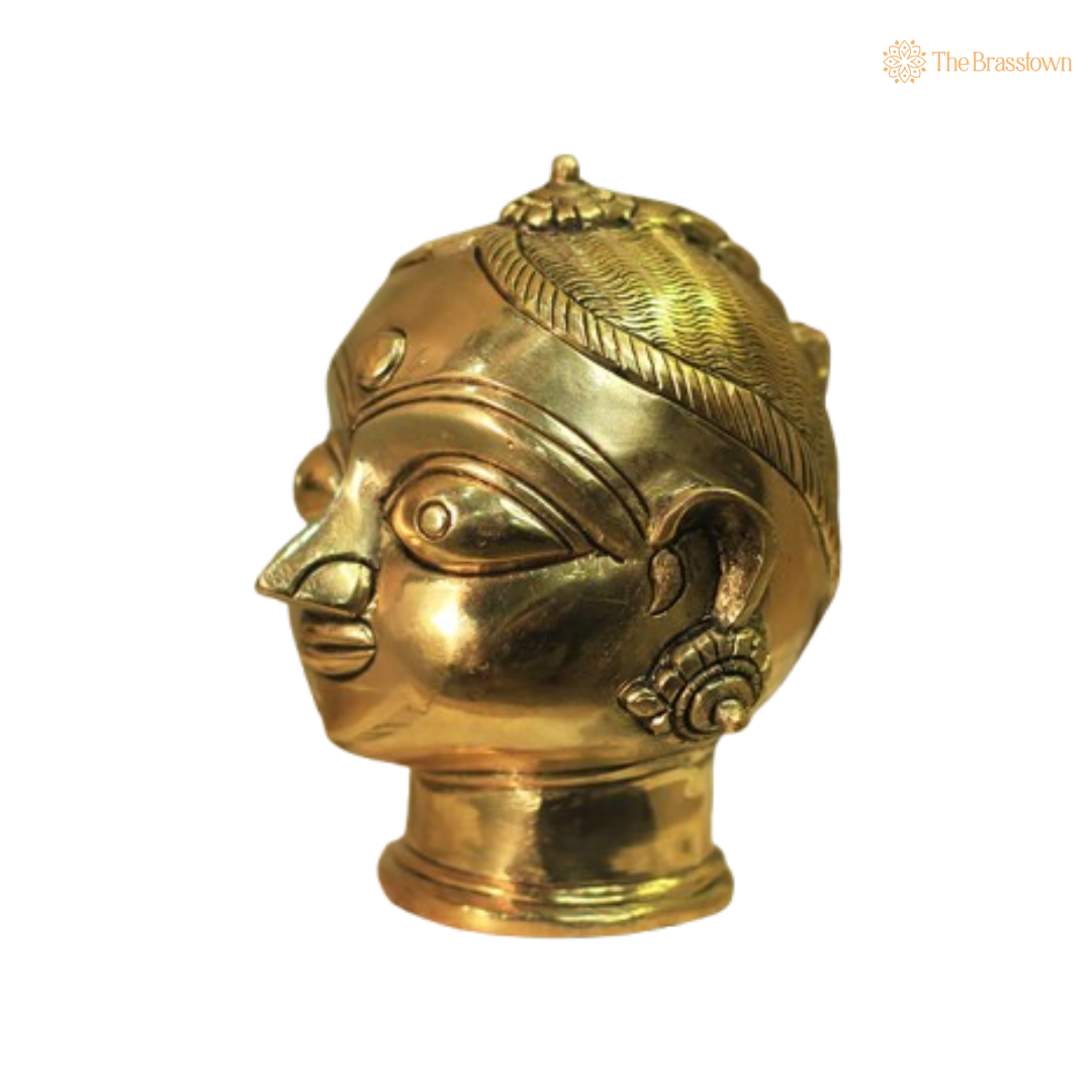 Ornate Brass Devi Face - A Symbol of Divine Grace and Blessings 4.5 Inch