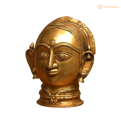 Ornate Brass Devi Head - A Symbol of Divine Femininity and Spiritual Grace 7 Inch
