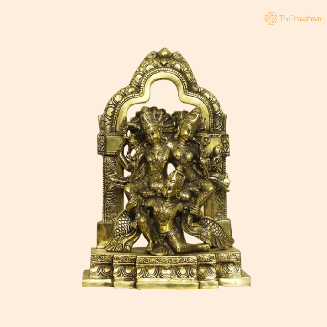Ornate Brass Gaja Lakshmi Statue 12.5 Inch
