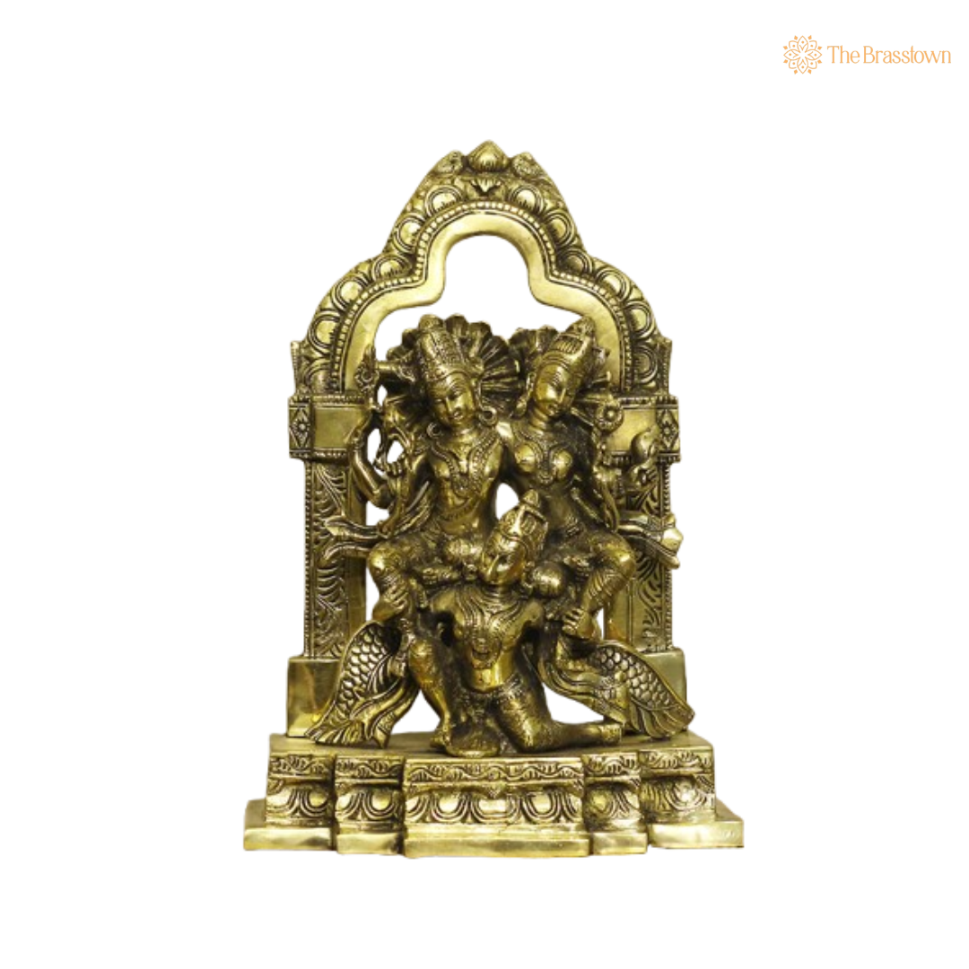 Ornate Brass Gaja Lakshmi Statue 12.5 Inch