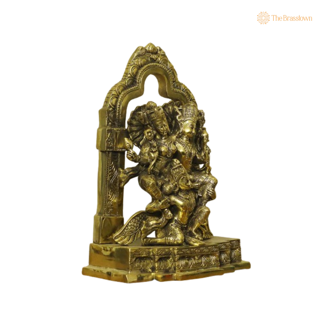 Ornate Brass Gaja Lakshmi Statue 12.5 Inch