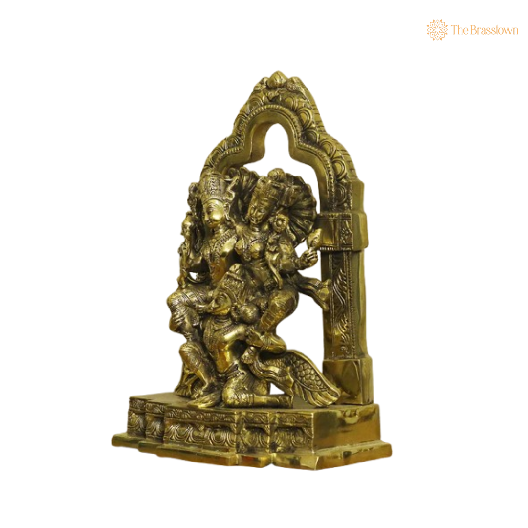 Ornate Brass Gaja Lakshmi Statue 12.5 Inch
